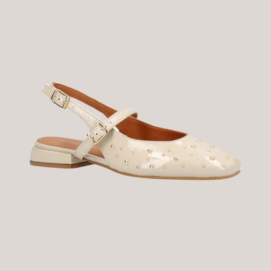Advance Beige Lak Læder Med Forgyldte Nitter Slingback - Skosh