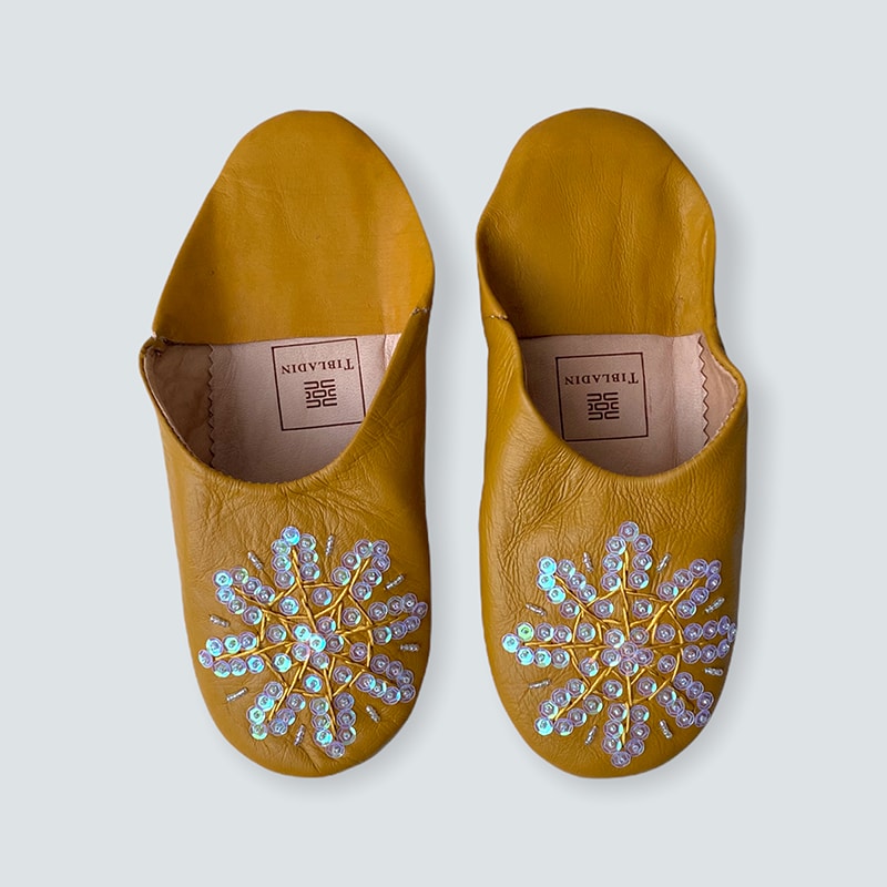 Slippers Dame Moutarde Gul Med Palietter - Tibladin Skosh