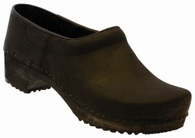 Træsko Med 100 Procent Træsål Model Tærsbøl Med Kappe Polstret Vrist Sort Brun Nubuck Læder Brun - Skosh - 5703374474518