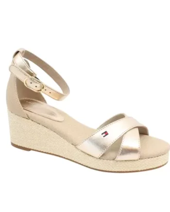 GOLD Tommy Hilfiger Flag Metallic Mid Wedge Espad Fw0fw08810 0hs - Tommy Hilfiger Skosh  - 8721106136920