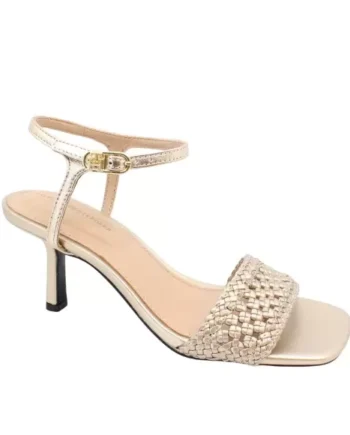 GOLD Tommy Hilfiger Metallic Lthr Kitten Sandal Fw0fw086110hs - Tommy Hilfiger Skosh  - 8720638816126